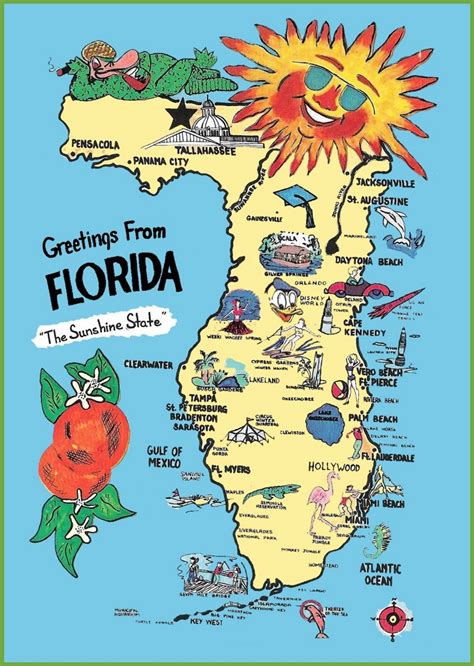 Pictorial travel map of Florida - Ontheworldmap.com