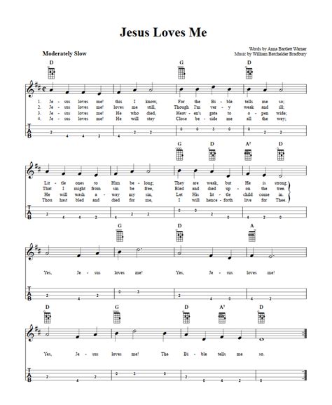 Jesus Loves Me - Easy Baritone Ukulele Sheet Music and Tab with Chords ...