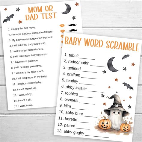 Halloween Baby Shower Games 20 Printable Baby Shower Game A - Etsy