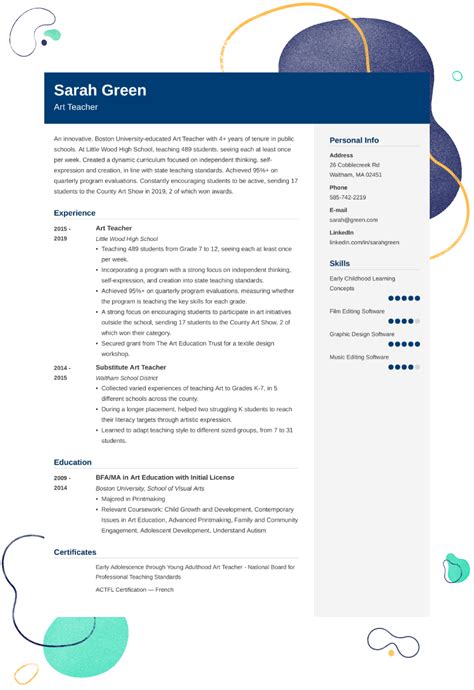 Art Teacher Resume Examples, Templates & Tips for 2024