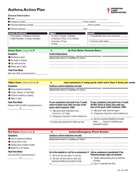 Asthma Action Plan Template printable pdf download