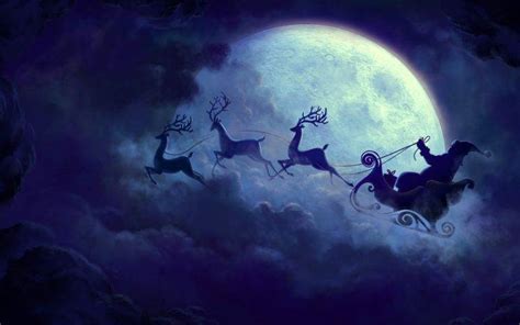 Christmas, Moon, Christmas Sleigh, Sleigh, Santa, Santa Claus, Reindeer, Clouds Wallpapers HD ...