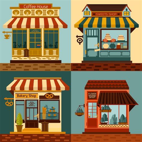 Free Vector | Shops Facades Set