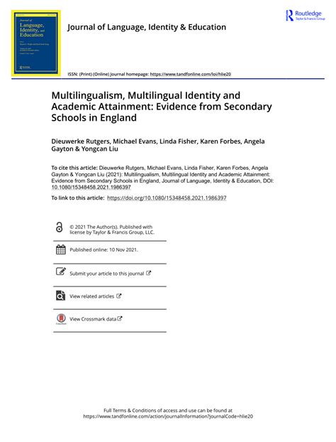 (PDF) Multilingualism, Multilingual Identity and Academic Attainment: Evidence from Secondary ...