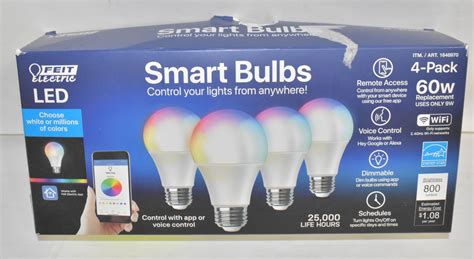 FEIT LED SMART BULBS 4 PK WIFI CONTROLLED