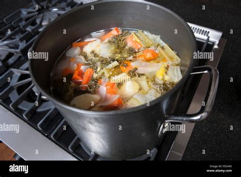 Simmering Pot of Turkey Vegetable Soup Stock Photo - Alamy