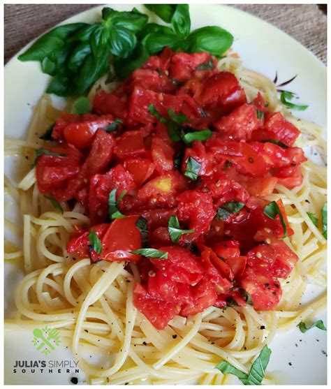 Fresh Stewed Tomatoes with Pasta - Julias Simply Southern