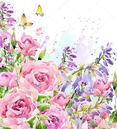 Watercolor garden flower. Watercolor rose illustration. Watercolor flower background. Nature ...