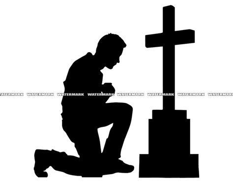 Man Kneeling Praying at Memorial Cross SVG, Man Kneeling Praying at ...