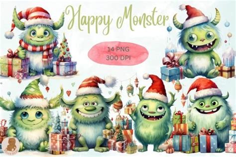 Happy Monster Watercolor Clipart Graphic by bellybear2023 · Creative ...