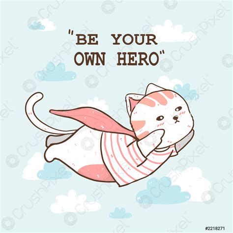 Cute fat cat wear pink cape flying on cloud sky - stock vector 2218271 ...