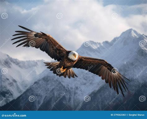 A Bald Eagle Soaring Over a Mountain Range. Generative AI Image. Stock ...