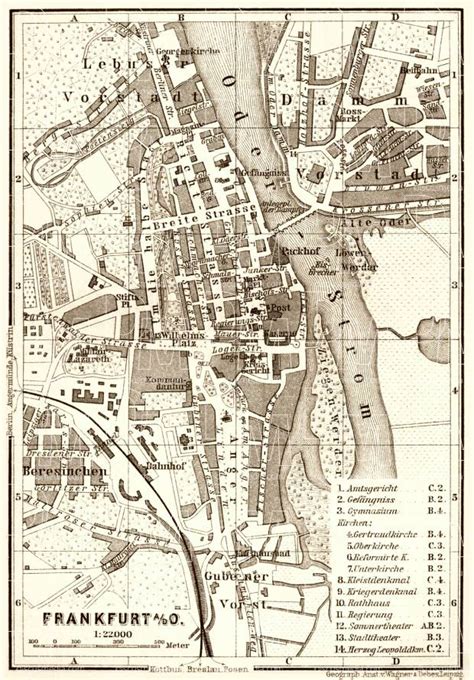 Old map of Frankfurt-am-Oder in 1887. Buy vintage map replica poster print or download picture