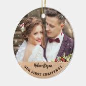 Rustic First Christmas as Mr. & Mrs. Custom Photo Ceramic Ornament | Zazzle