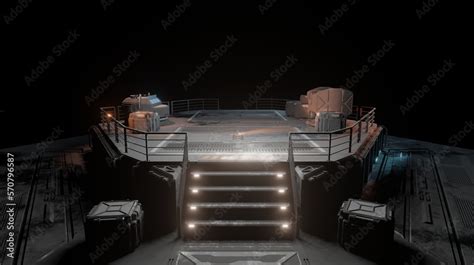 ภาพประกอบสต็อก Sci-fi G floor laboratory control room with lighting in dark scene 3d rendering ...