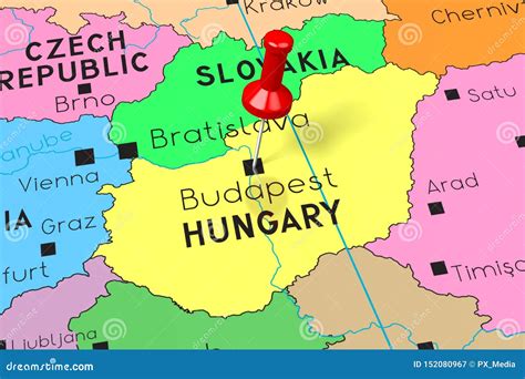 Hungary, Budapest - Capital City, Pinned on Political Map Stock ...