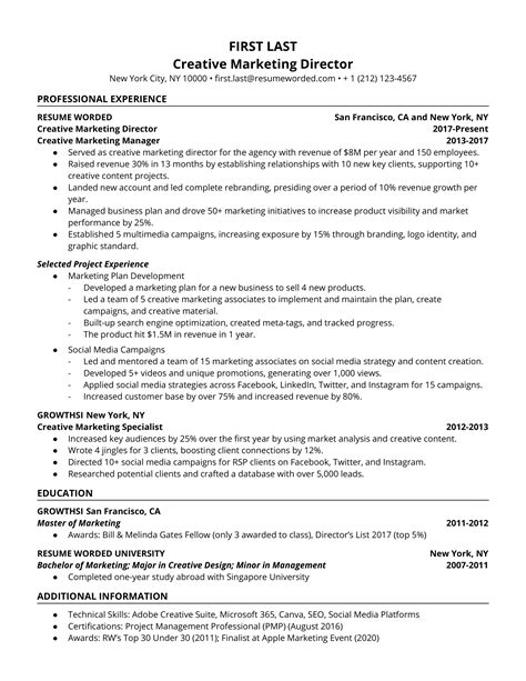 Marketing Communications Manager CV Example for 2023 | Resume Worded