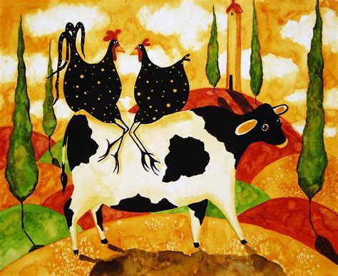 Hubbs Art Folk Prints Country Farm Animals Cow Fowls Chickens Whimsical Funny | eBay | Whimsical ...