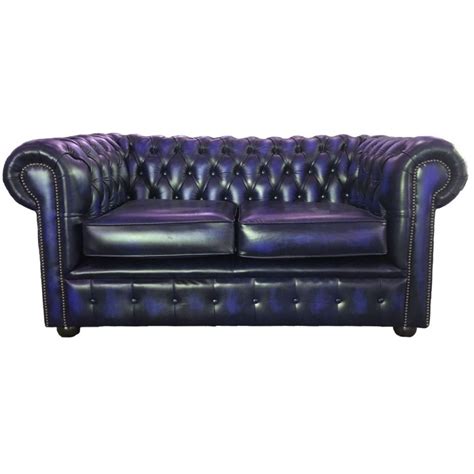 Chesterfield Antique Blue Genuine Leather Two Seater Sofa