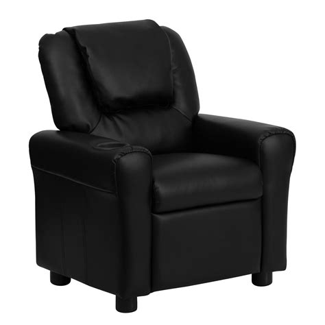 Contemporary Black Leather Kids Recliner with Cup Holder and Headrest | Walmart Canada