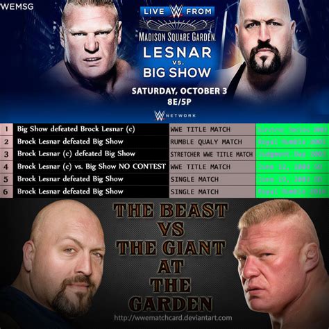 Brock Lesnar vs Big Show at MSG 2015 by WWEMatchCard on DeviantArt