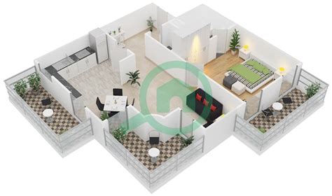 Floor plans for Unit B4 1-bedroom Apartments in Astoria Residence | Bayut Dubai