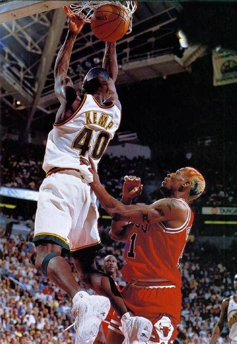 Shawn Kemp dunks over Dennis Rodman | Basketball photography, Nba ...