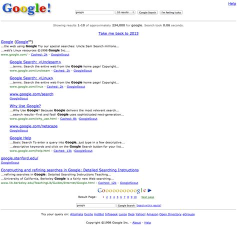 Google Search Results In 1998