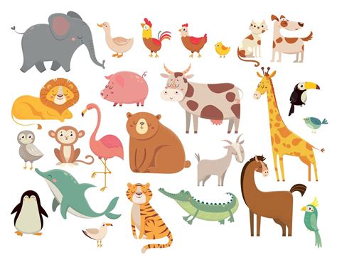 Cartoon animals. Cute elephant and lion, giraffe and crocodile, cow an By Tartila | TheHungryJPEG