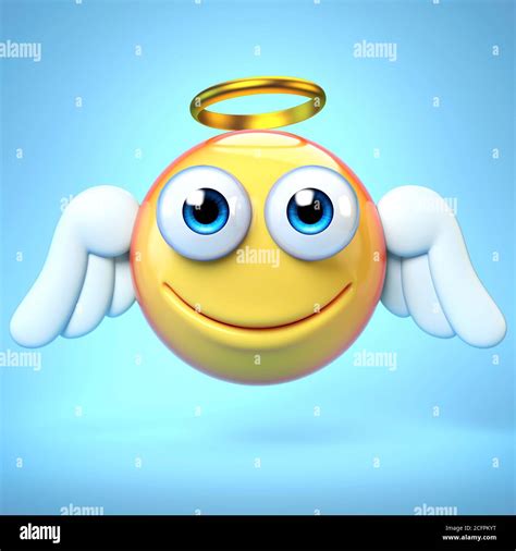 Angel emoji isolated on yellow background, emoticon with wings and halo 3d rendering Stock Photo ...