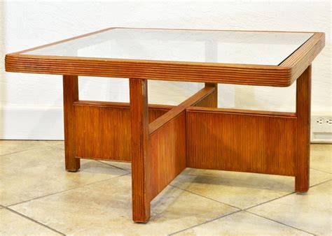 A Vintage Square Modernist Architectural Pencil Reed Glass Top Coffee Table at 1stDibs