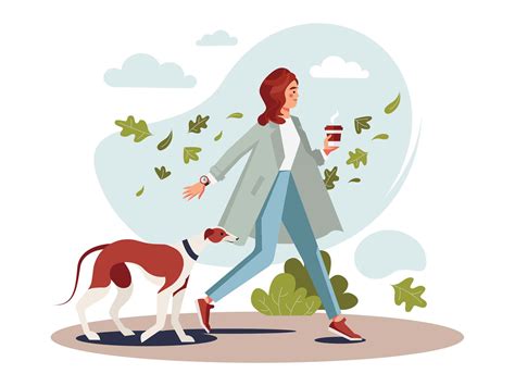 Girl Walking with Dog Illustration (AI)