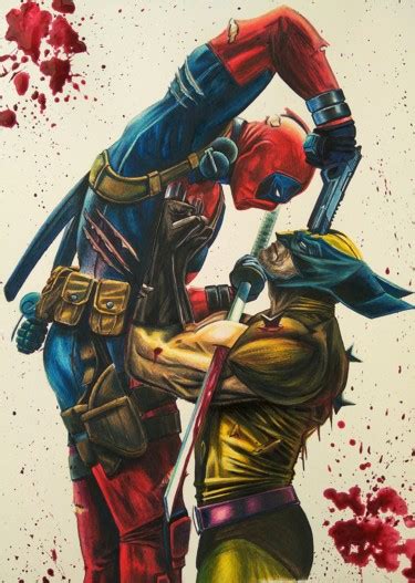 Deadpool vs. Wolverine Drawing by Thomas Hornof | Artmajeur