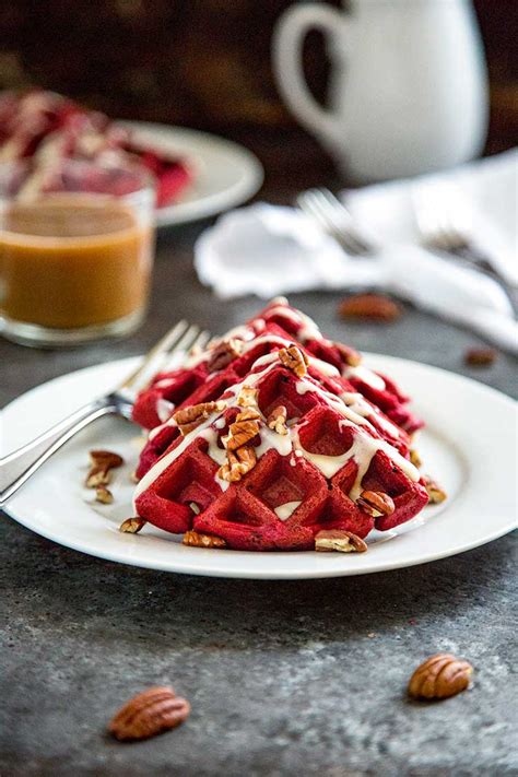 Red Velvet Waffles with Cream Cheese Glaze - keviniscooking.com