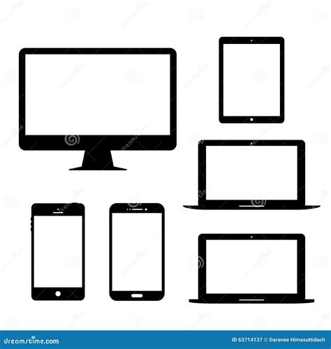 Computer Monitor Laptop Tablet Mobile Phone Electronic Gadgets Vector Icon Stock Vector ...