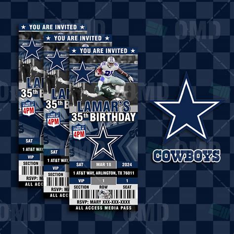 Dallas Cowboys Sports Party Invitations Ticket Style – Sports Invites