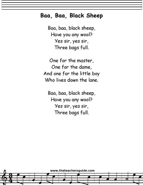 Baa Baa Black Sheep Lyrics, Printout, MIDI, and Video | Rhymes lyrics, Nursery rhymes lyrics ...