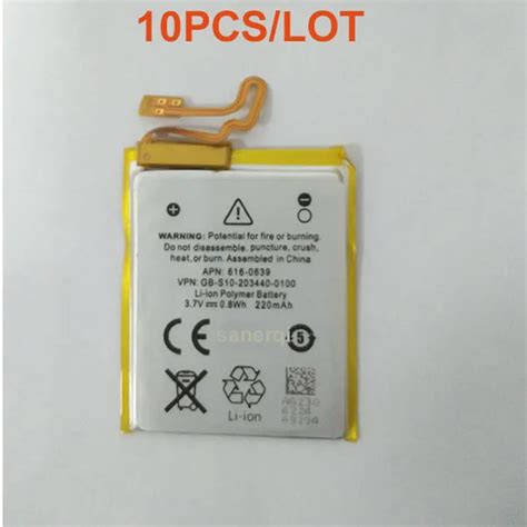 10PCS/ LOT 220mAh 3.7V Li ion Battery Replacement 330mAh for iPod Nano ...