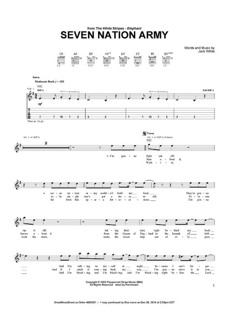 Seven Nation Army Guitar Chords Beginners - Sheet and Chords Collection