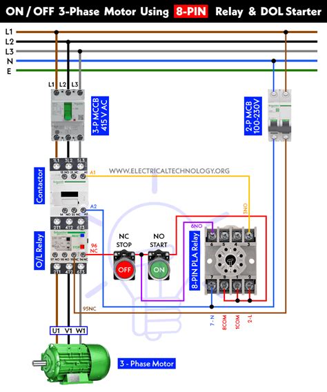 ON / OFF 3-Phase Motor Using 8-PIN Relay and DOL Starter