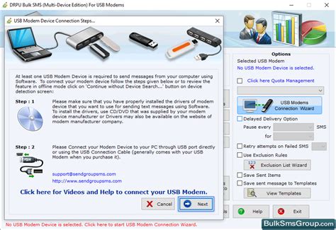 Bulk SMS Software - Multi USB Modem screenshots shows the procedure of ...