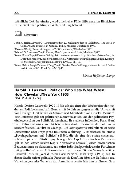 (PDF) Harold D. Lasswell, Politics: Who Gets What, When, How, Cleveland/New York 1936 | Wolfgang ...