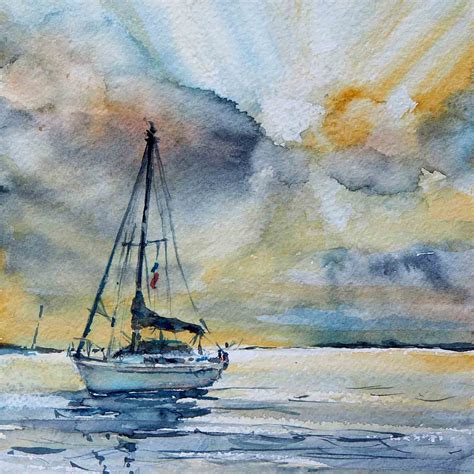 Boat. Sunrise. - original seascape painting - Art Lovers Australia