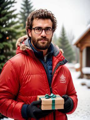 Premium Free ai Images | portrait of bearded curly man wearing red puffer jacket reeding glasses ...