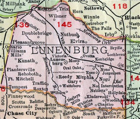 Lunenburg County, Virginia, Map, 1911, Rand McNally, Victoria, Kenbridge, Rehoboth, Williams ...