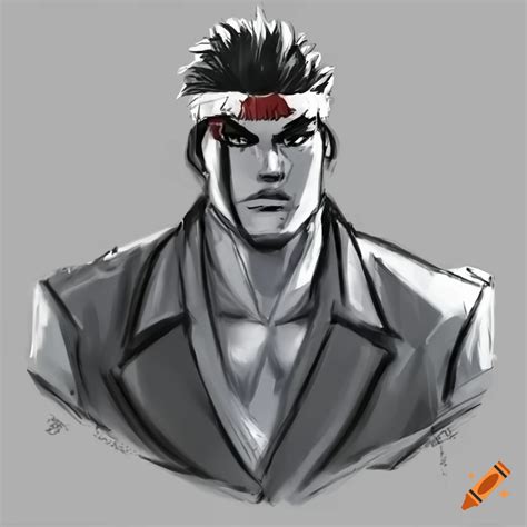 Ryu character from street fighter in a suit on Craiyon