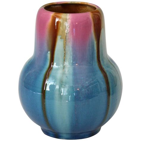 Awaji Pottery Art Deco Vase in Pink and Blue Flambe Glaze | From a unique… | Art deco vase ...