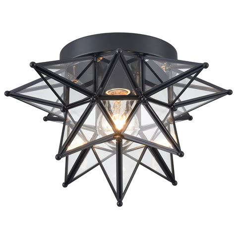 Seeded Glass Moravian Star Flush Mount Ceiling Light Black