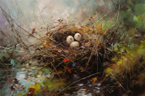 Premium AI Image | A painting of a bird's nest with eggs