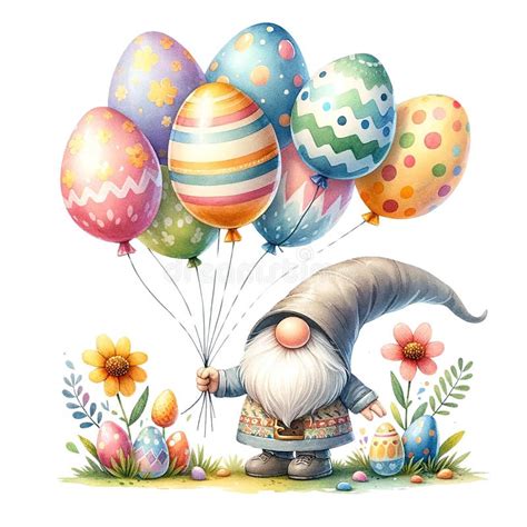 Easter Gnome Holding Colorful Helium Balloons in Easter Shapes ...